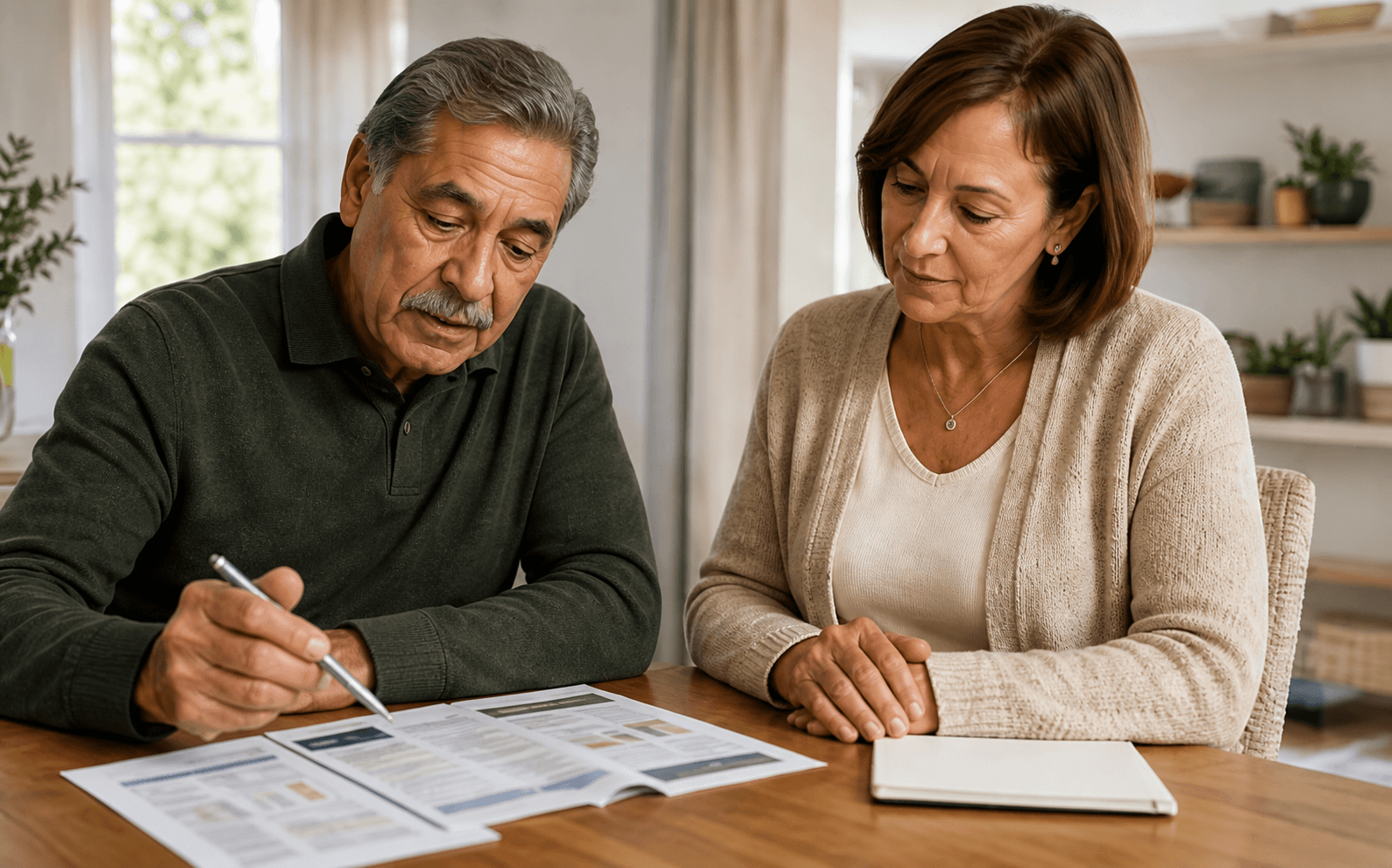 Representative photograph of an older couple reviewing provider and prescription notes side by side.